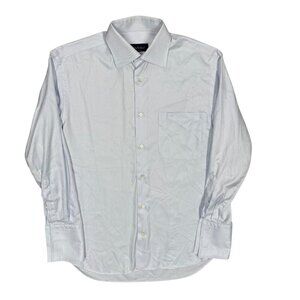 Canali Dress Shirt Made in Italy Long Sleeve French Cuff Textured Blue 15 Small